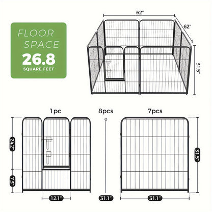 Metal Dog Playpen with Door DIY 8 or 16 Panel Foldable Pet Pen for Small Medium Large Dogs Puppies Easy Assemble Indoor Outdoor Use 24 32 40 Inch Height