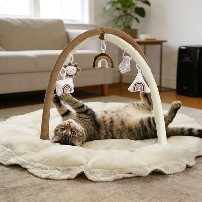 5-in-1 Pet Play Mat & Bed with 6 Toys - Thick Plush Convertible Ball Pit Tummy Time Mat Floor Cushion for Cats Dogs, Foldable Pet Activity Gym Pad, Multiple Colors Available