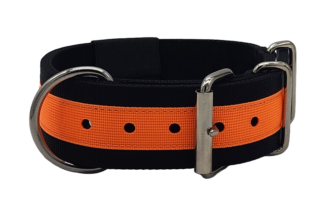Canine Athletes 2" Pro-HD Heavy Duty Working Dog Collar Black Orange Back
