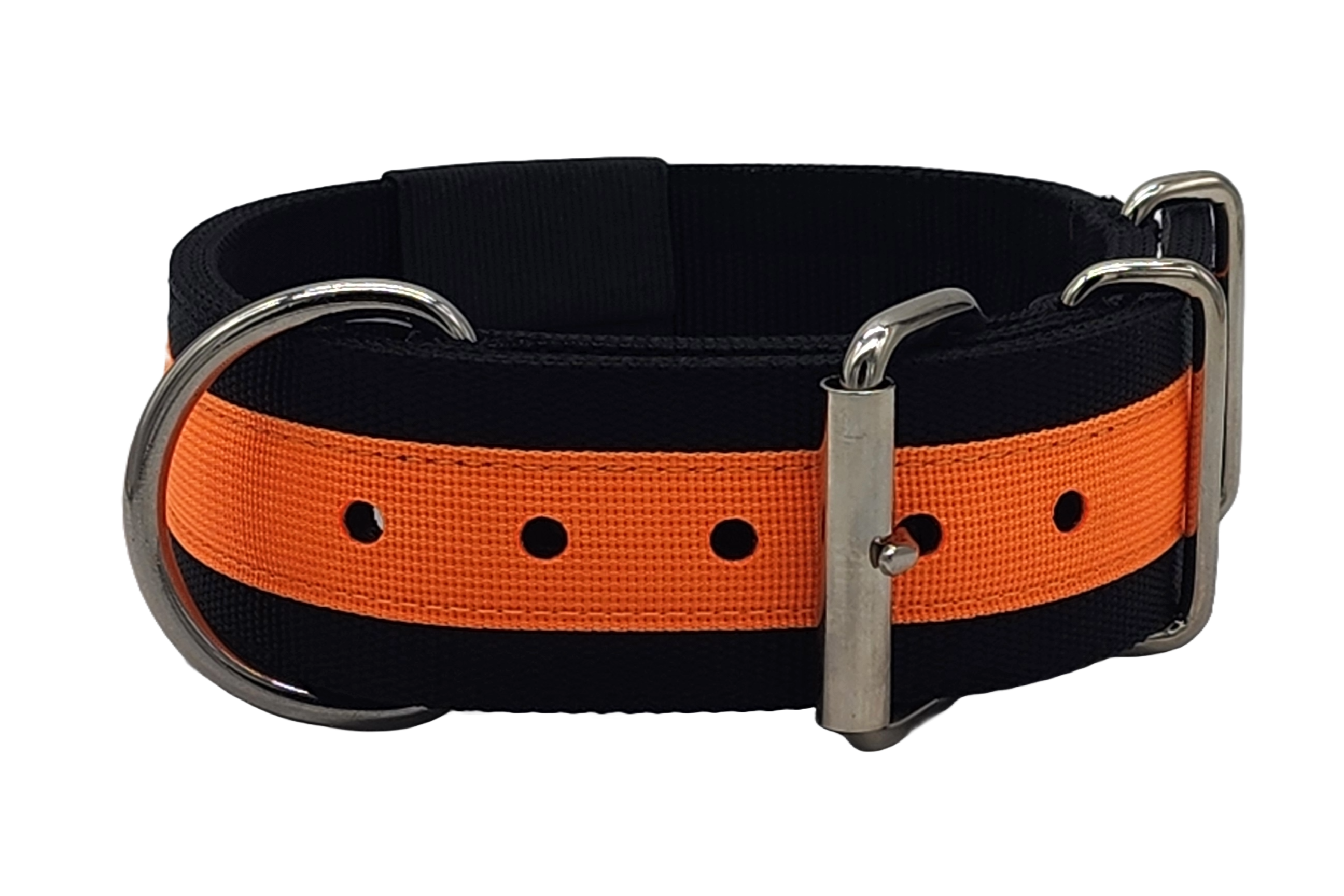 Canine Athletes 2" Pro-HD Heavy Duty Working Dog Collar Black Orange Back