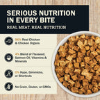 Bowl of dog food with ingredients and other benefits