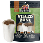 Redbarn packaging with filled bones and text that states boredom buster, long lasting, made in the USA
