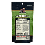 Back of the pack of the Redbarn Beef Jerky showcasing the Ingredients, Guaranteed Analysis, Calorie Content, Feeding Guide and Safety