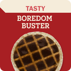 Redbarn Roofle treat with a red background and cream top banner reading 'TASTY BOREDOM BUSTER'