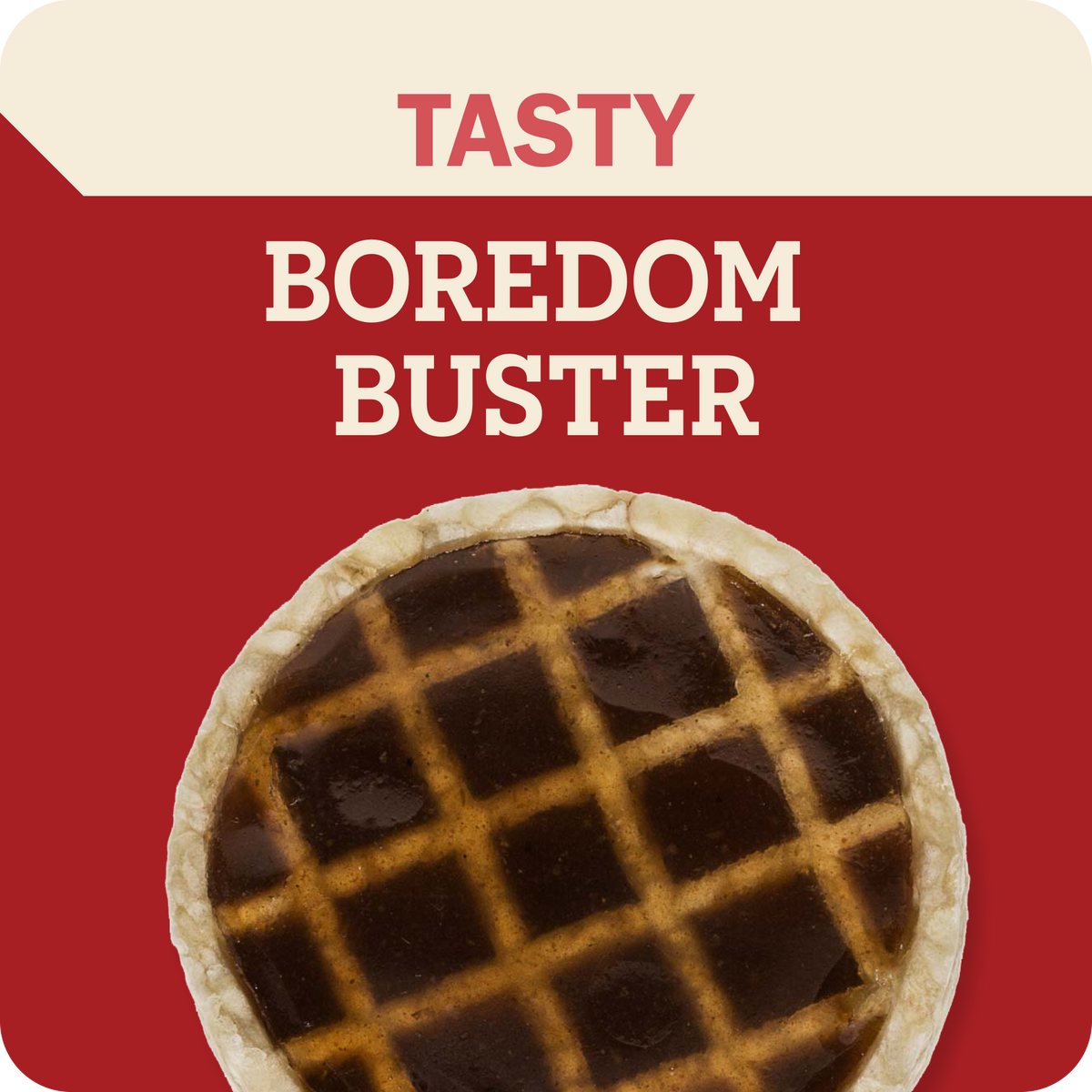 Redbarn Roofle treat with a red background and cream top banner reading 'TASTY BOREDOM BUSTER'