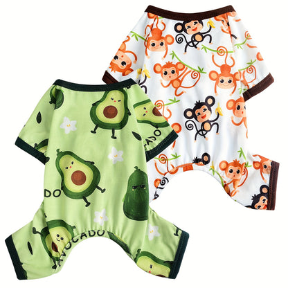 Dog Jumpsuit 2-Pack - Soft Knit Pet Pajamas for Small Dogs & Cats, Machine Washable Pullover Onesie Sleepwear for Chihuahua Yorkie Toy Breeds, Cute Printed All-Season Puppy Apparel XS-XXL, Gift for Dog Lovers