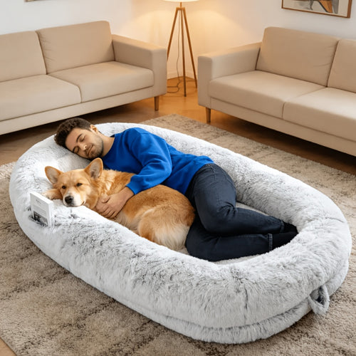 Human Dog Bed Extra Large - 70x44x11 Inch Washable Faux Fur Orthopedic Dog Bed for People & Pets, Non-Slip Giant Dog Bed with Removable Cover, Napping Lounger for Adults & Dogs in Multiple Colors