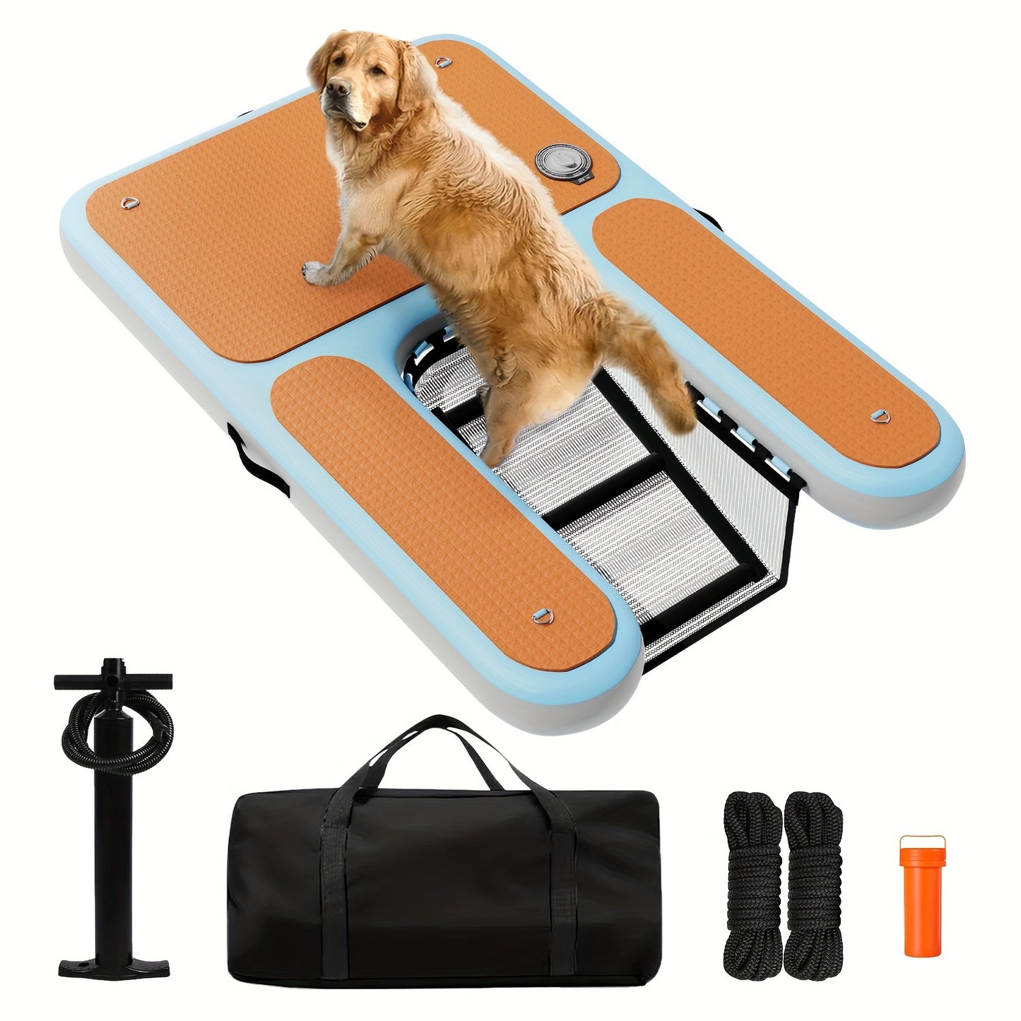 Dog Pool Ramp Pup Plank for Pool Boat Dock & Lake – 60" x 40" Safe Easy Water Access for Dogs Up to 210 lbs, Foldable Dog Boat Ramp, Easy to Store & Carry, Orange