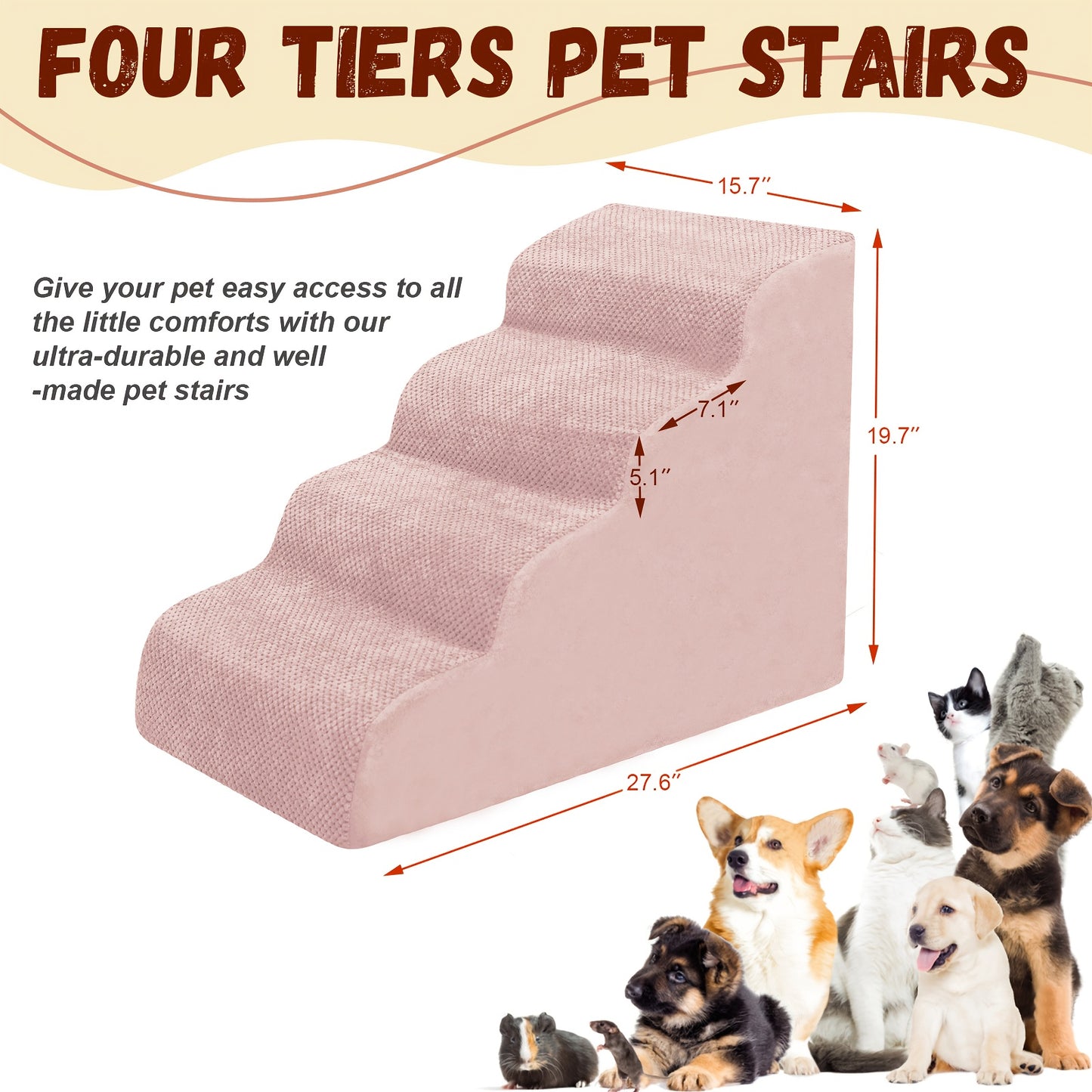 Dog Stairs for High Beds & Sofas – 2/3/4 Step Memory Foam Pet Steps with Non-Slip Bottom, Washable Cover & Textured Surface – Supportive Dog Steps for Senior Dogs, Puppies & Small Breeds