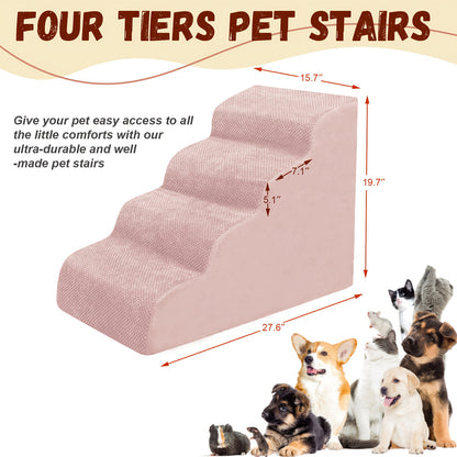 Dog Stairs for High Beds & Sofas – 2/3/4 Step Memory Foam Pet Steps with Non-Slip Bottom, Washable Cover & Textured Surface – Supportive Dog Steps for Senior Dogs, Puppies & Small Breeds