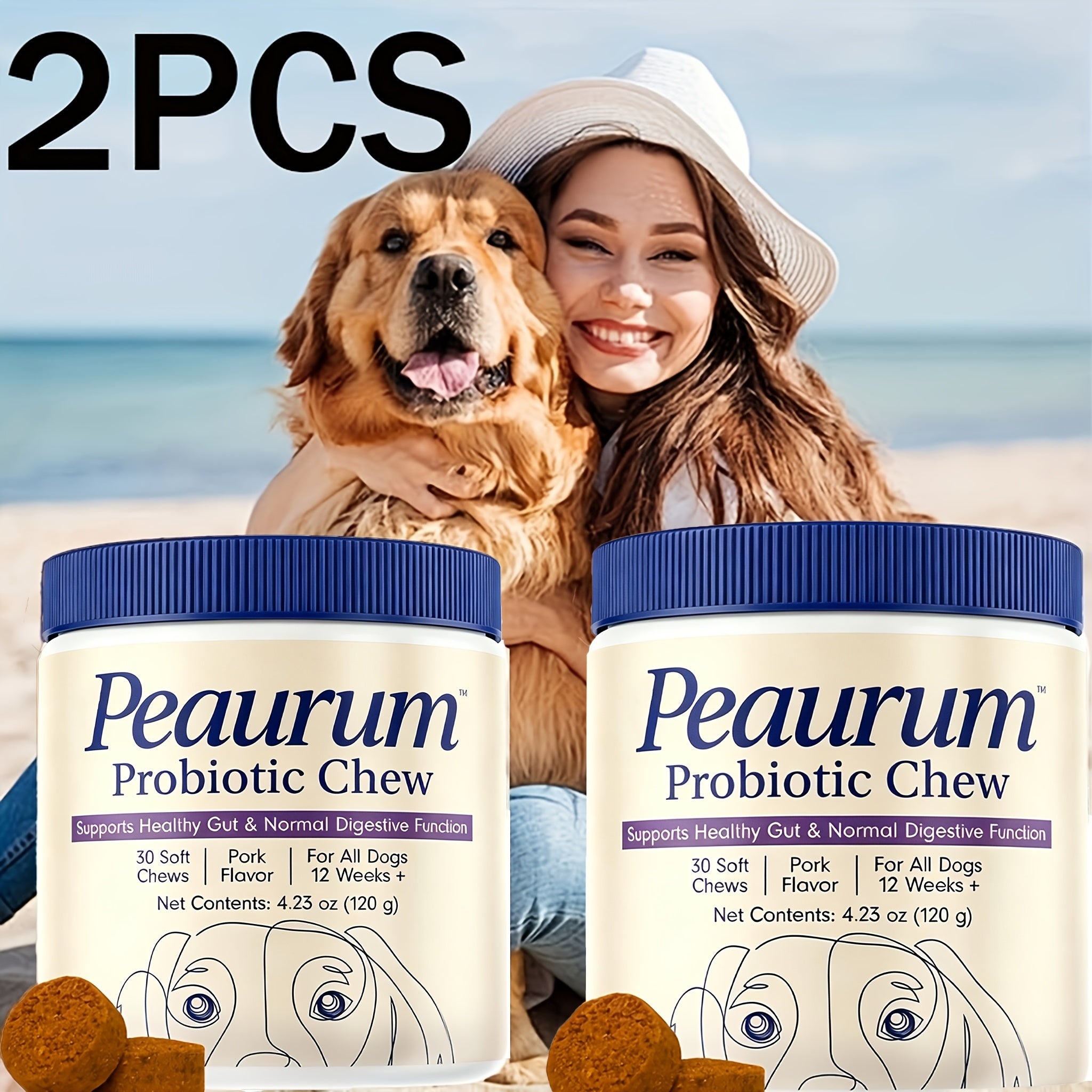 1-pack/ 2-pack Of Probiotics For Dogs, Supports Gut Health, Improves Digestion And Seasonal Reactions - Pork Flavor - 60 Softgels, Natural Plant-based Formula.
