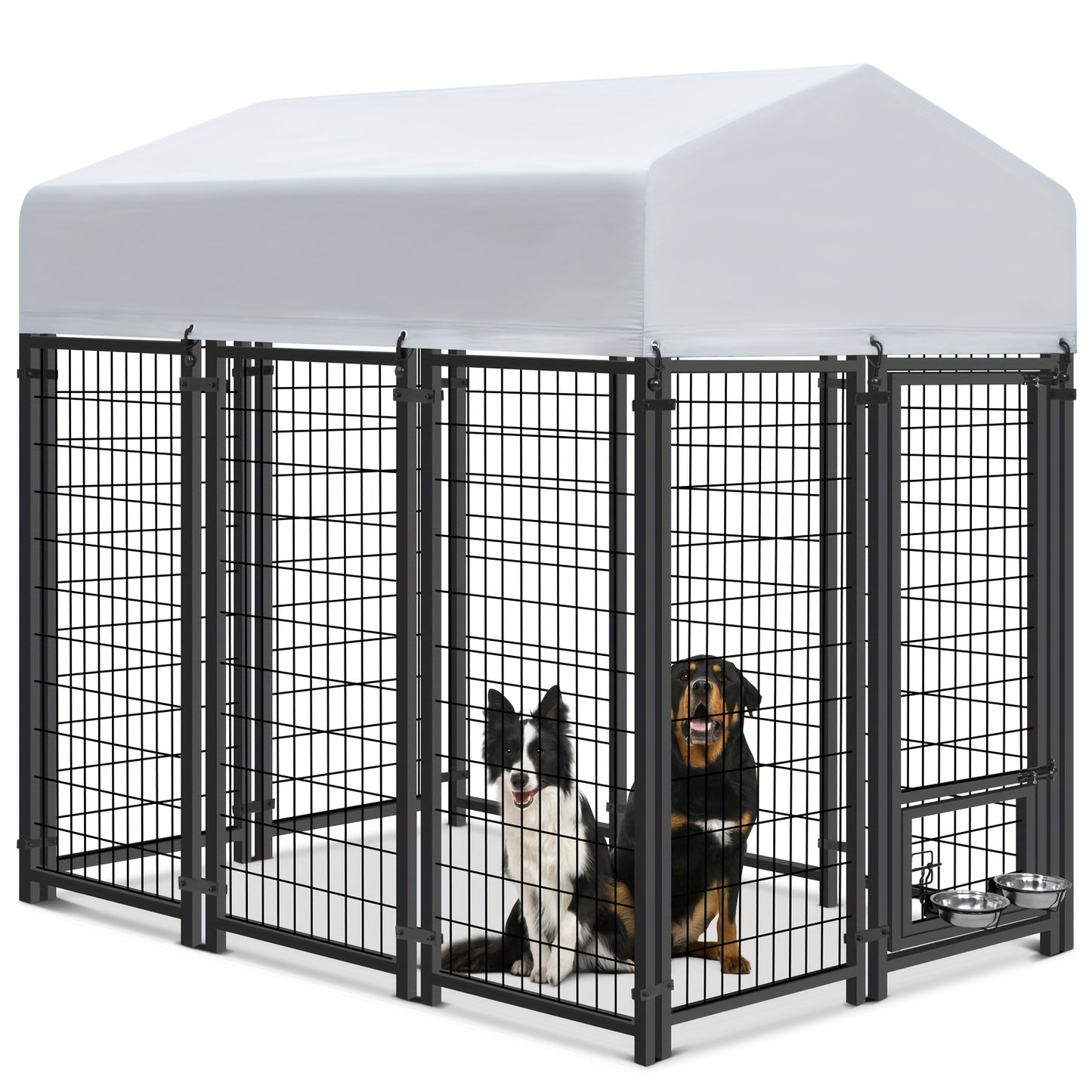 Outdoor Dog Enclosure Welded Wire Steel with UV-Resistant Roof Cover Secure Lock Dog Playpen Fence Run for Large Dogs 4x4 6x4 8x4 ft 6ft Tall