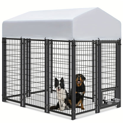 Outdoor Dog Enclosure Welded Wire Steel with UV-Resistant Roof Cover Secure Lock Dog Playpen Fence Run for Large Dogs 4x4 6x4 8x4 ft 6ft Tall
