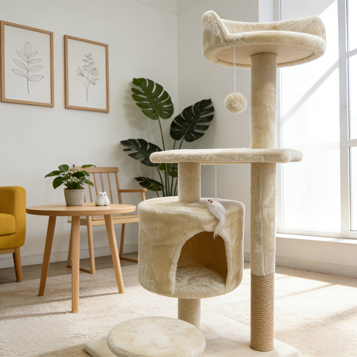 Cat Tree Tower for Indoor Cats Large Multi-Tier with Sisal Scratching Posts, Plush Perches, Hammock, Condo Cave & Hanging Toys - Sturdy Climbing Ramp Cat Furniture for Kittens & Adult Cats