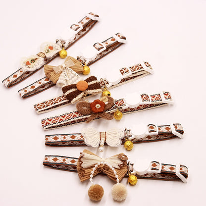 Cat Collar Set 6 Pack Decorative with Bow Lace Bells & Hanging Beads, Safety Breakaway Buckle Anti-Choke Cat Necklace Collar, Stylish Pet Collar Gift Set for Cats & Small Dogs