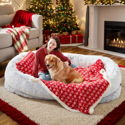 Human Dog Bed Extra Large - 70x44x11 Inch Washable Faux Fur Orthopedic Dog Bed for People & Pets, Non-Slip Giant Dog Bed with Removable Cover, Napping Lounger for Adults & Dogs in Multiple Colors
