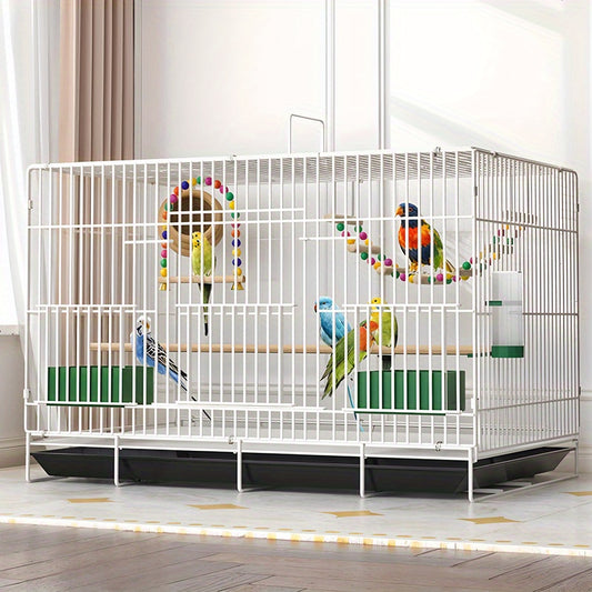 Bird Cage Large Foldable Metal - Escape-Proof Indoor Aviary for Pigeons Parrots & Small Birds with Perches, Feeding Box & Drinking Fountain - Spacious Breeding House & Decorative Pet Bird Enclosure 20 Inch