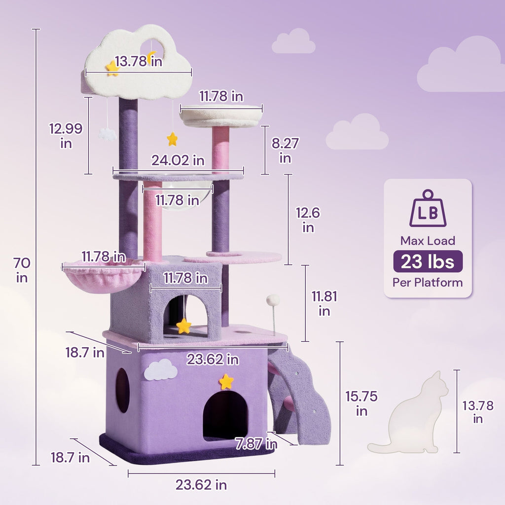 70 inch Moonlight Palace Cat Tree size and dimensions