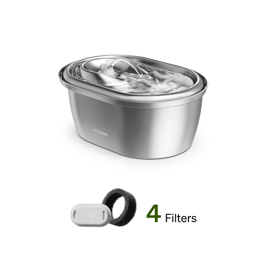 Stainless Steel Pet Water Fountain, Fountain & 4 Filters