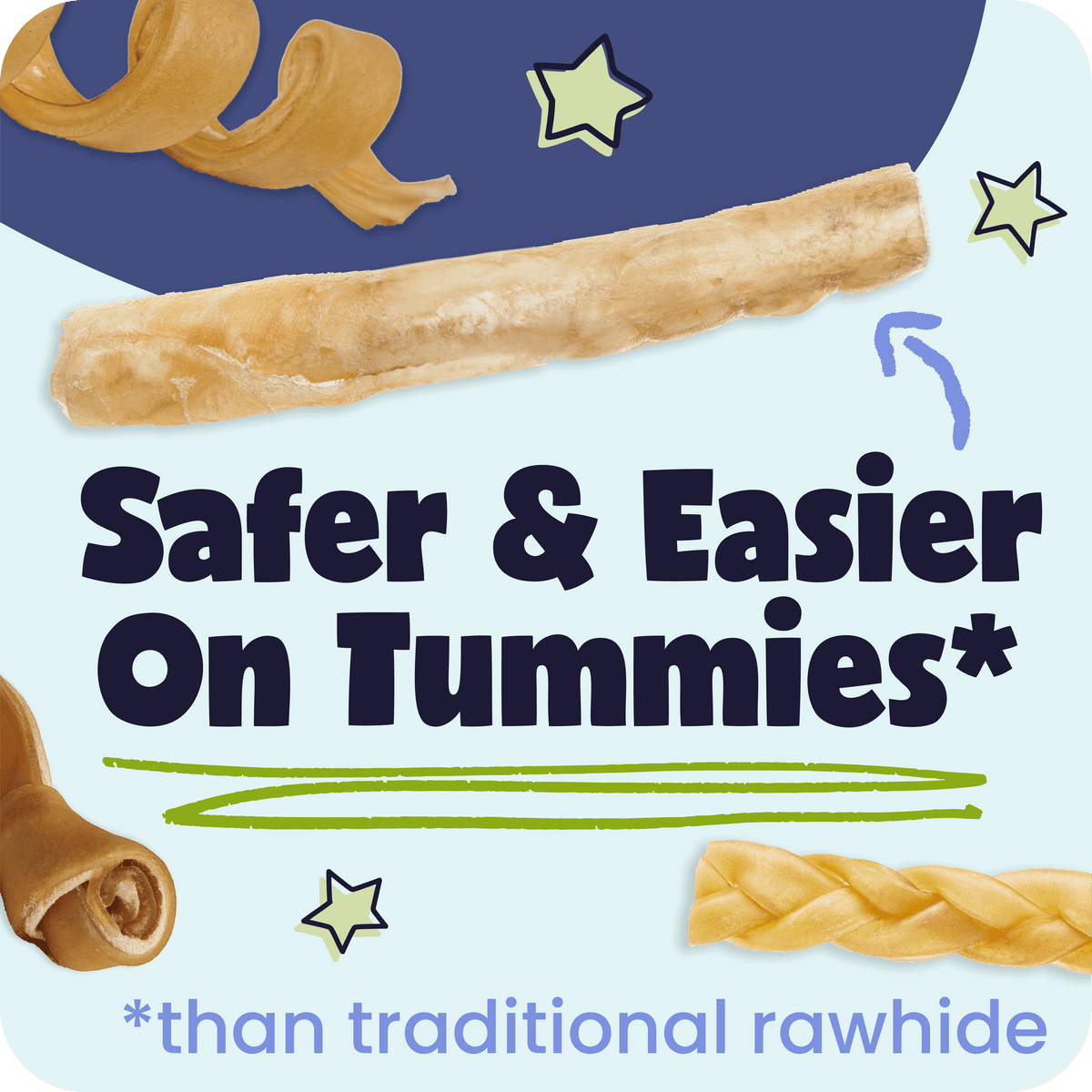 Product packaging with text 'Safer & Easier On Tummies' and images of collagen products.
