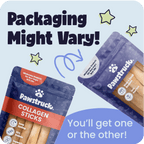 Pawstruck Collagen Sticks packaging with text indicating variation.