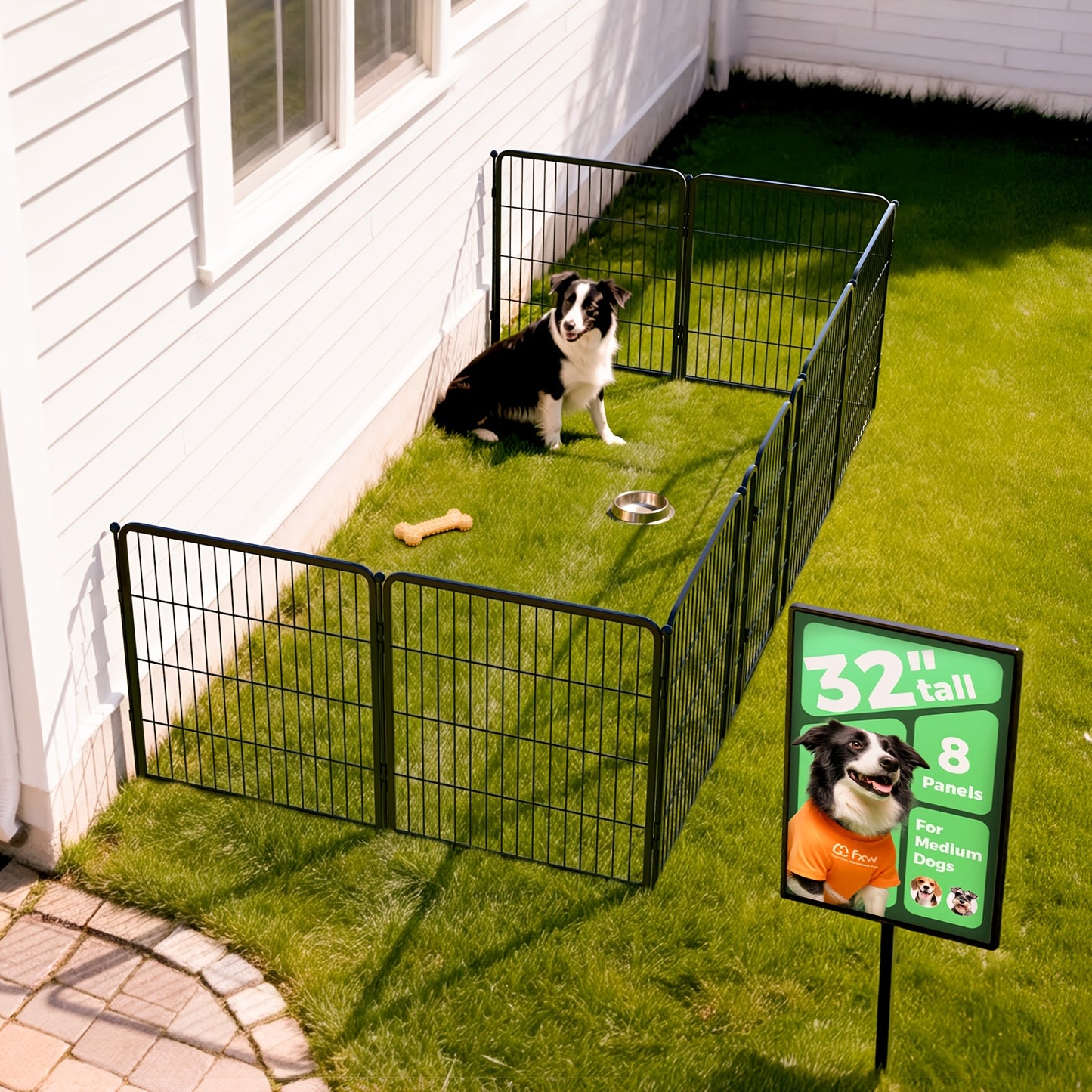 Dog Playpen with Gate – Heavy Duty Metal Pet Exercise Pen for Large Medium Small Dogs, 8/16/24/32/48 Panels, 24/32/40/45/50 Inch Height, Portable Indoor Outdoor Dog Fence for Yard Garden RV Camping