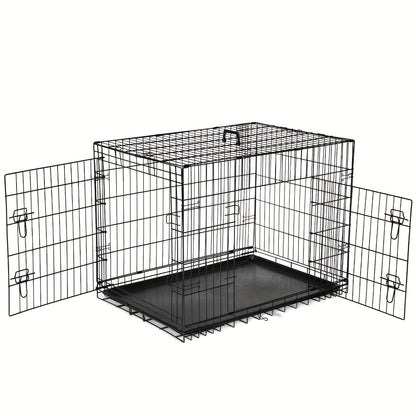 Dog Crate with Divider Panel & Double Door - Folding Metal Wire Dog Cage with Leak-Proof Tray, Indoor Outdoor Travel Pet Kennel for Small Medium Large Dogs, 5 Sizes