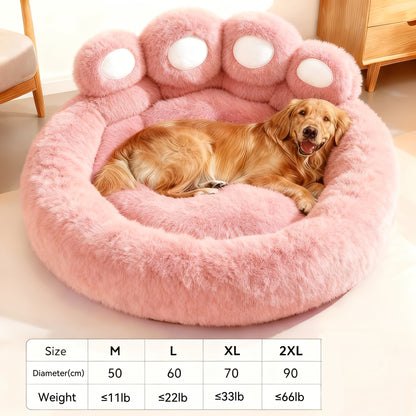 Dog Bed Cat Bed Bear Paw Round Plush Non-Slip – Soft Warm Cuddler Pet Mattress for Puppy, Small, Medium & Large Dogs and Cats, Sizes 20–36 Inch, Colors: Coffee, Pink, Gray