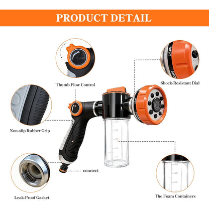 Dog Wash Hose Attachment 8-in-1 Spray Nozzle with 100cc Soap Dispenser - Pet Shower Sprayer for Bathing Dogs, Car Wash & Garden Watering