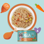 Nala Chicken Flaked with Carrot & Sweet Potato Flaked in a bowl to highlight it's flaked feature