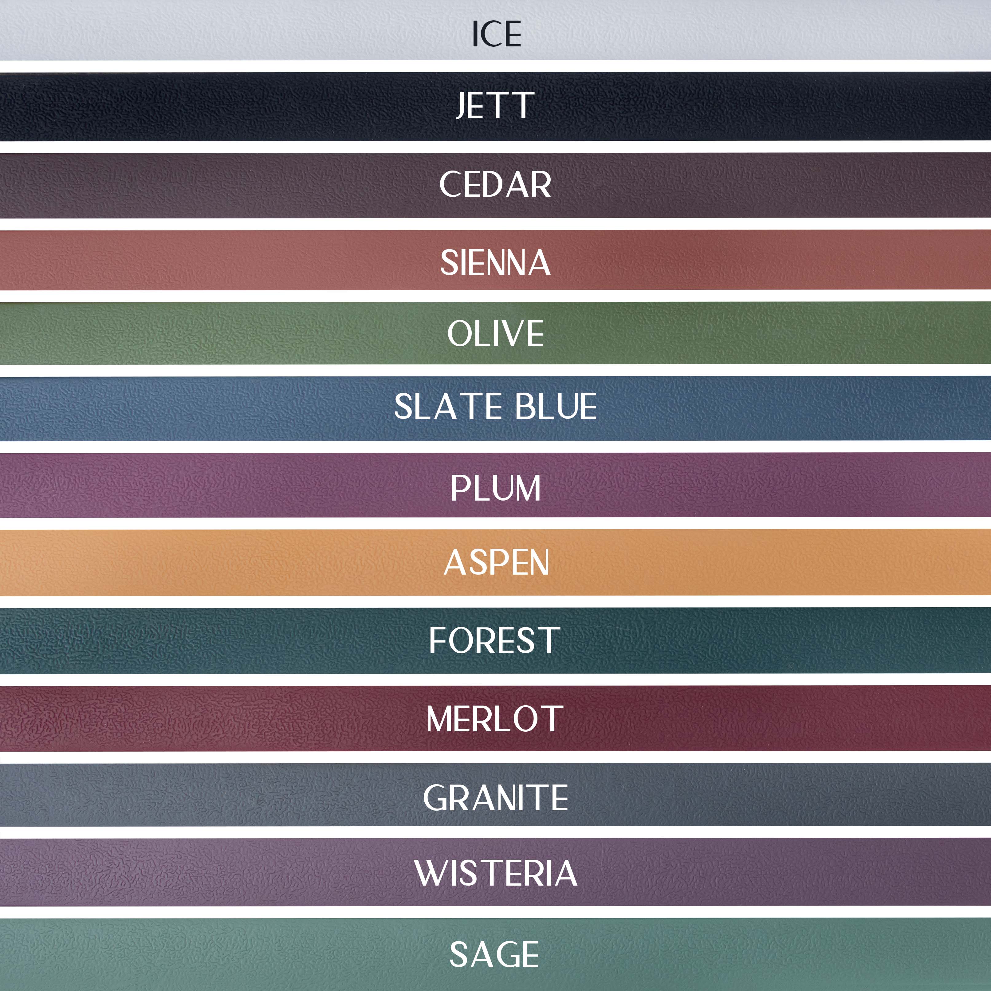 Color chart for the Everest E Collar Strap by Hoot & Co showing various color options and swatches.