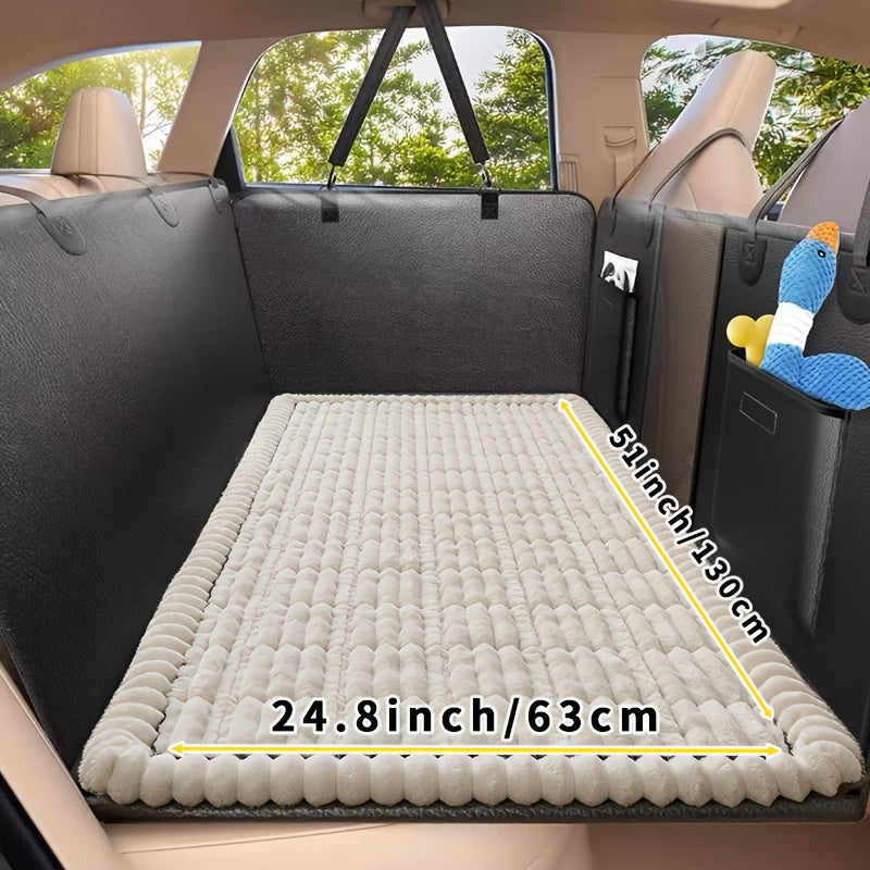Dog Car Mat Nonslip Pet Seat Cushion with Rear Extension Pad, Heavy-Duty Anti-Scratch Waterproof Floor Liner for SUVs Sedans Trucks, Fits All Dog Sizes Small Medium Large, Durable Polyester Travel Protector