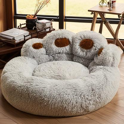 Plush Dog Bed Bear Paw Design – Thickened Soft Warm Pet Cushion Bed for Dogs & Cats, Non-Slip Bottom, Extra Large Cat Bed, 4 Sizes ML/L/XL/2XL – Pink, Grey, Coffee