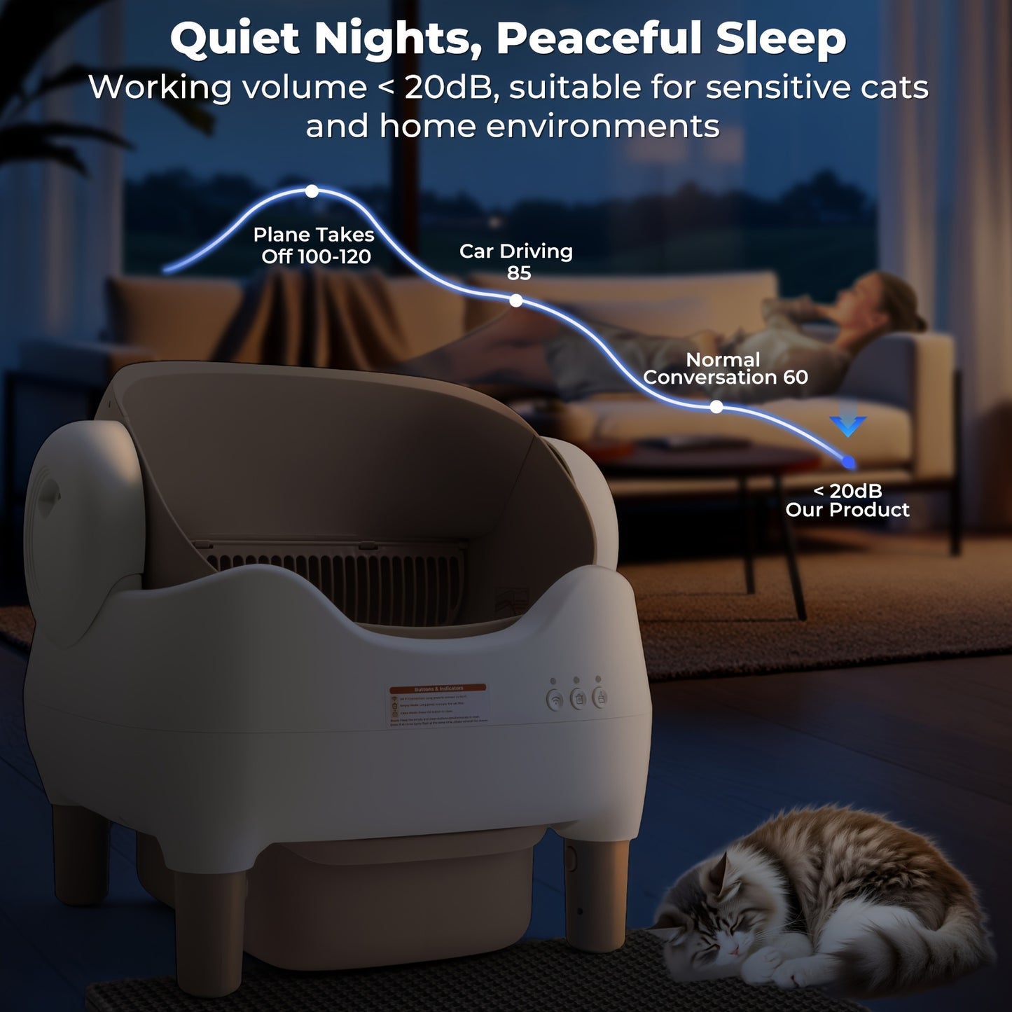 Smart Self-Cleaning Cat Litter Box – App Control, Open-Top Design, 10L Waste Bin, Ultra-Quiet <20dB, Infrared Safety Sensors, Kitten Mode for Multi-Cat Homes