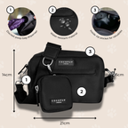 Black Cocopup London dog walking bag with treat pouch, poop bag dispenser, zip pocket, and water-resistant finish.