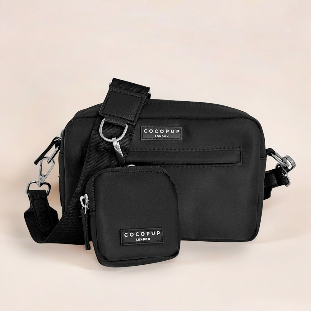 Dog Walking Bag Set with Treat Pouch, Plain Black