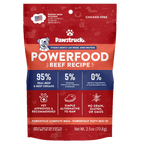 A package of Pawstruck brand air dried dog food in Beef recipe flavor. The packaging is predominantly red with an illustration of a dog and text detailing the product type and nutritional information.