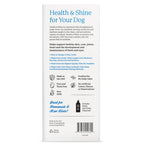 Health & Shine for Your Dog fish oil supplement back packaging, 16 oz bottle with pump dispenser