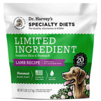 Dr. Harvey's Specialty Diets Limited Ingredient Lamb Recipe dog food bag, 5 lbs, with golden retriever illustration