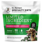 Dr. Harvey's Specialty Diets Limited Ingredient Salmon Recipe dog food bag, 5 lbs, with golden retriever illustration