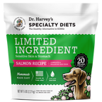 Dr. Harvey's Specialty Diets Limited Ingredient Salmon Recipe dog food bag, 5 lbs, with golden retriever illustration