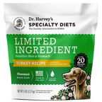 Dr. Harvey's Specialty Diets Limited Ingredient Turkey Recipe dog food bag, 5 lbs, with golden retriever illustration