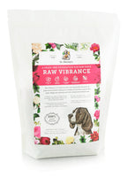 Dr. Harvey's Raw Vibrance grain-free dog food base mix, 3 lb bag with floral design and basset hound illustration