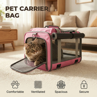 Airline Approved Pet Carrier Soft Sided Collapsible for Cats & Small Dogs - Breathable Oxford Cloth Travel Bag with Zipper Closure, Privacy Cover & Combo Set with Collar Leash Harness, Blue Pink Grey Green Beige