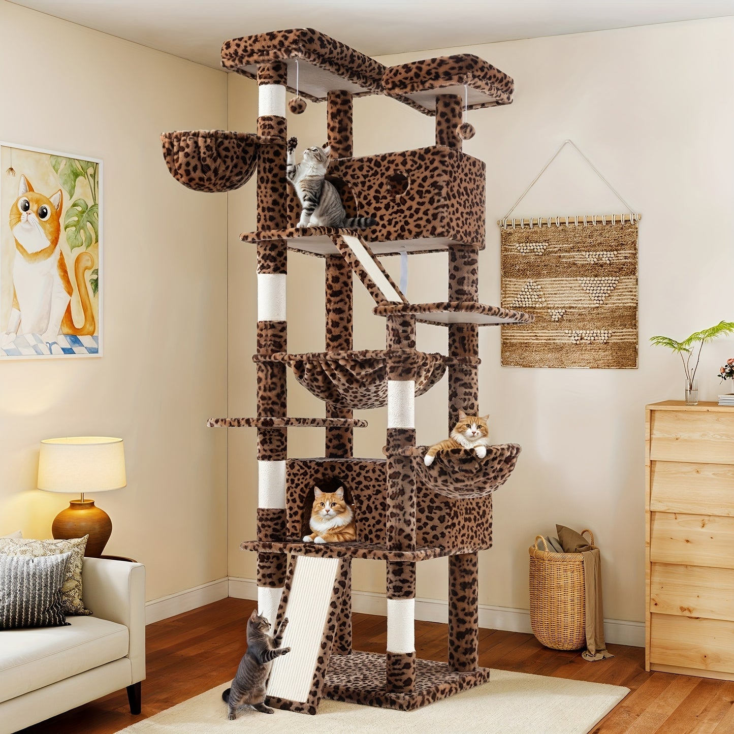 Cat Tree Tower Multi-Level for Indoor Cats - Cat Furniture with Sisal Scratching Posts, Plush Perches, Hammock, Basket & Corner Condo Cave, Hanging Toys & Climbing Ramp, Multiple Sizes & Colors