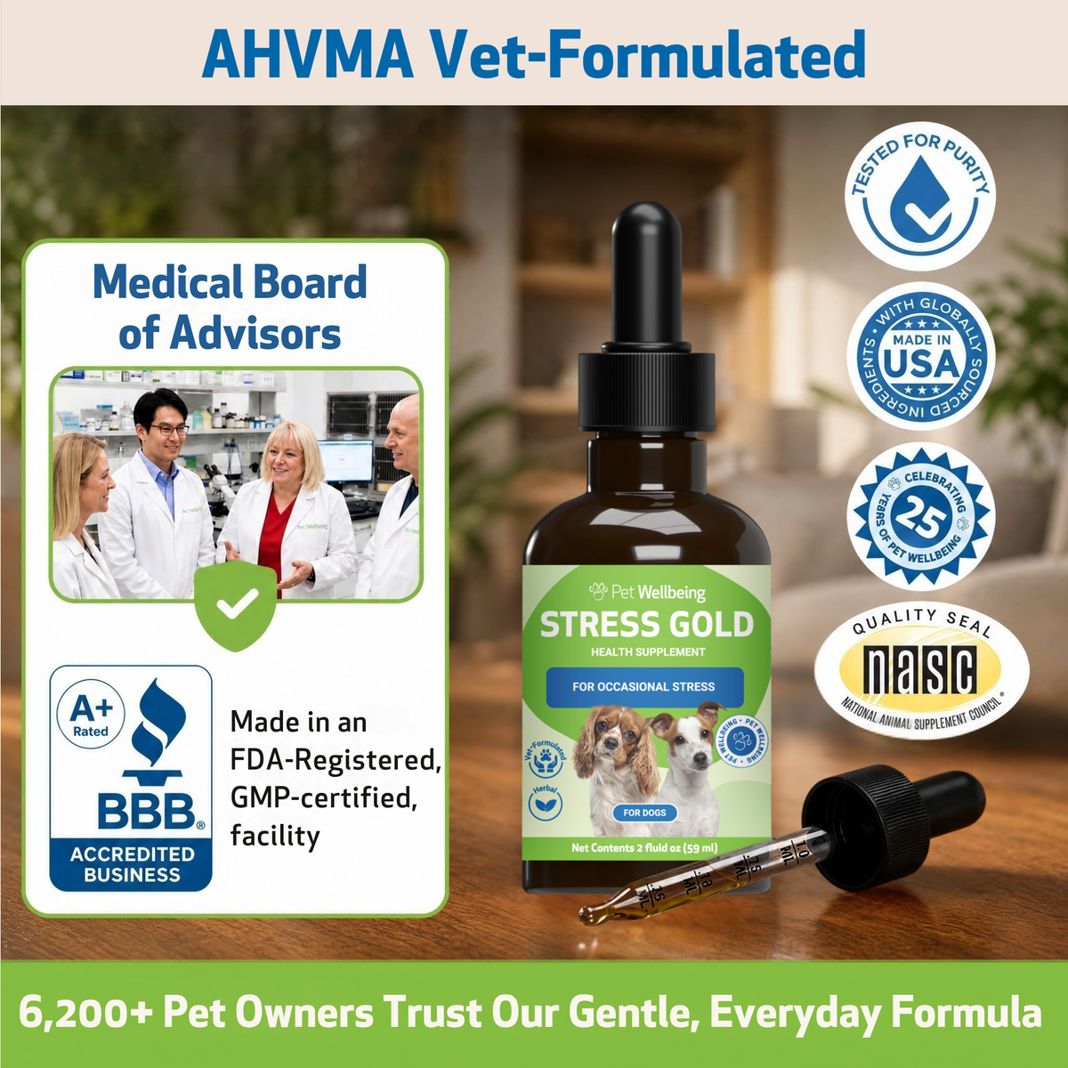 Dog calming supplement for occasional stress support during travel, loud noises, vet visits, and changes