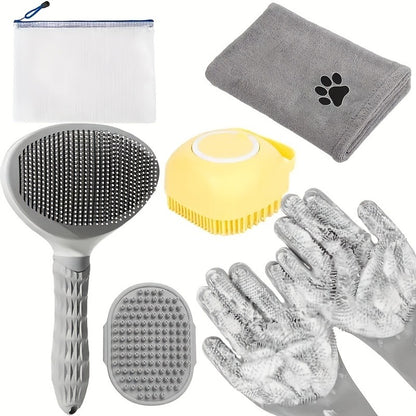 Dog Grooming Kit Set 6pcs – Pet Brush, Microfiber Towel, Washing Gloves & Shedding Tool, No Power Required, Essential Home Pet Care for Shiny Healthy Coat, Dogs & Cats
