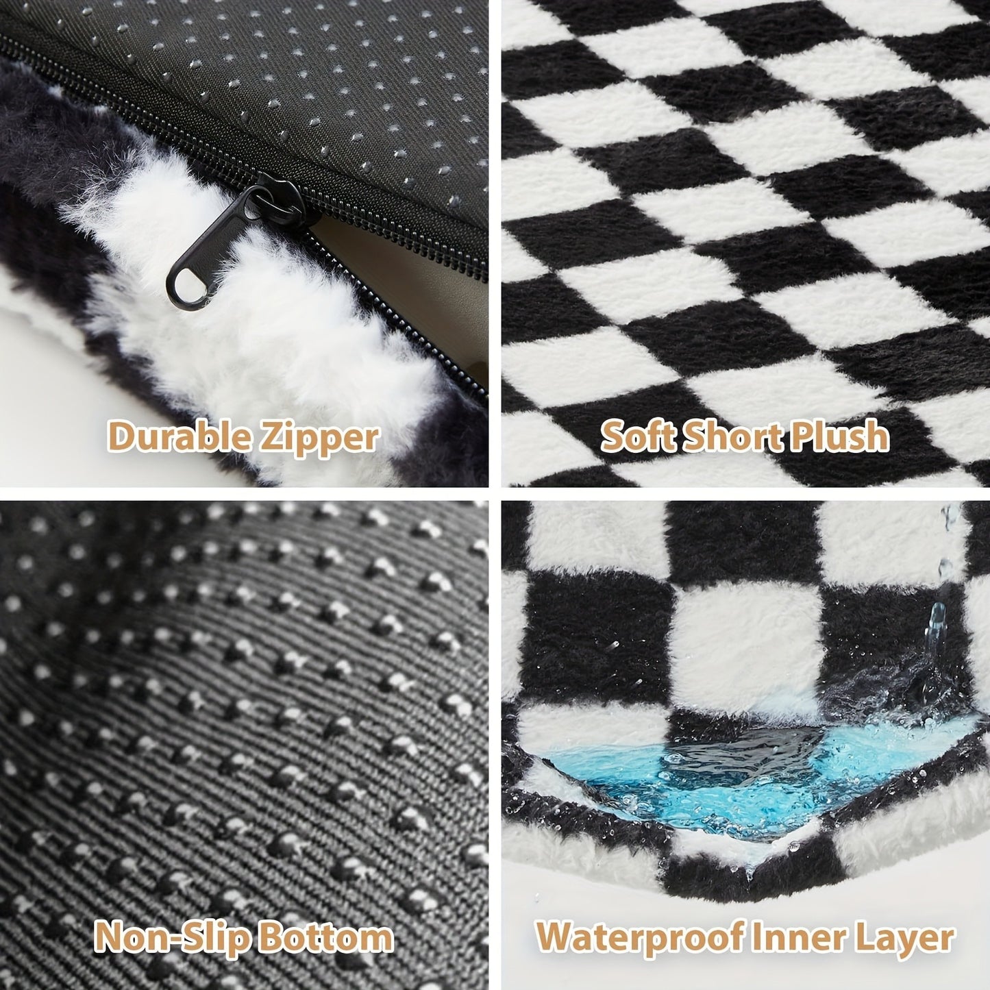 Orthopedic Dog Bed with Removable Washable Cover – Non-Slip Bottom, Black & White Plaid, Soft Memory Foam Dog Sofa Bed for Small Medium Large Dogs, S M L XL XXL Sizes