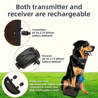 Wireless Dog Fence System with Remote Training Collar - 2.4GHz 800ft Range, 9-Level Adjustable, Containment System for Small Medium Large Dogs, 1/2/3 Dogs