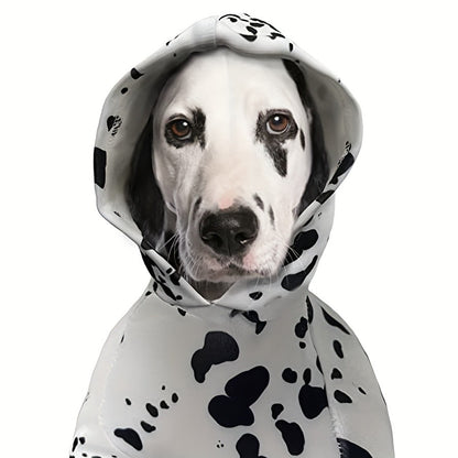 Dog Hoodie Dalmatian Print Pullover Sweatshirt – Soft Polyester Hooded Pet Costume for Small Medium Large Dogs, Autumn Winter Halloween Outfit, Elastic Ribbed Cuffs, Machine Washable